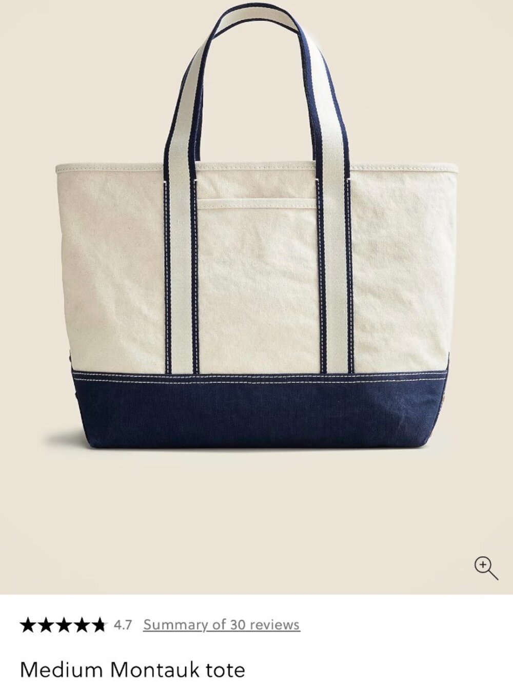 J. Crew medium navy/natural cotton/canvas Montauk tote (NWT) - Picture 7 of 8